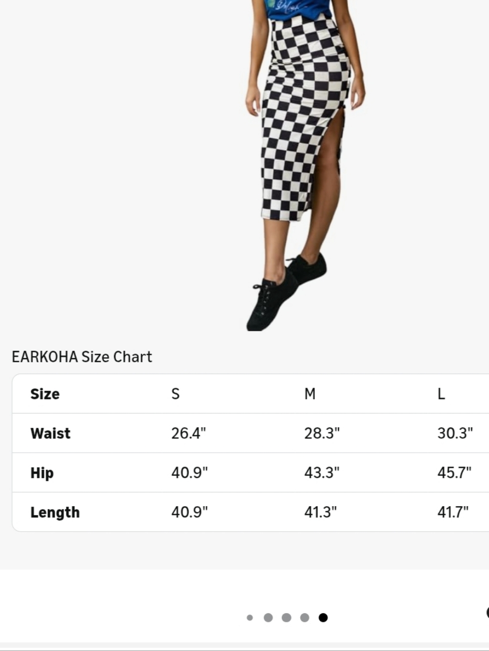 High-Waist Black & White Check Midi Skirt with Side Slit - Picture 5 of 7
